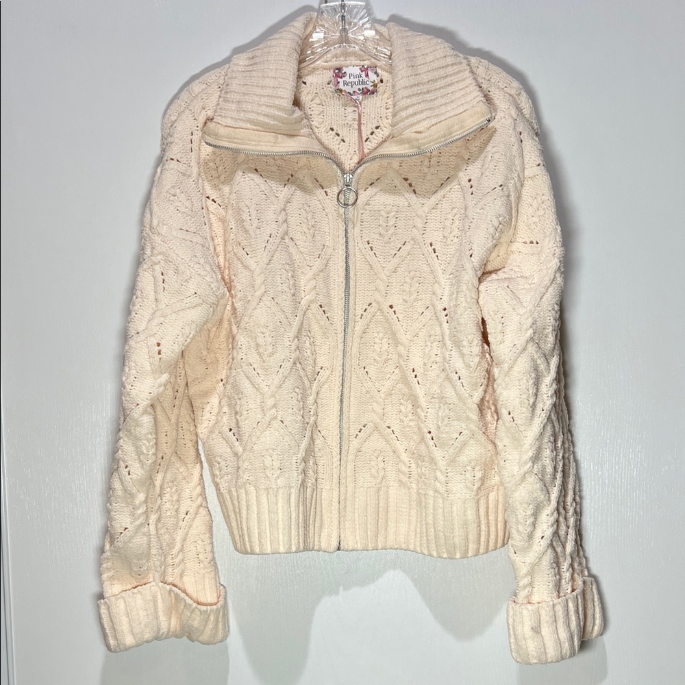 Pink Republic Irish Cream L Zip-Up Knit Sweater